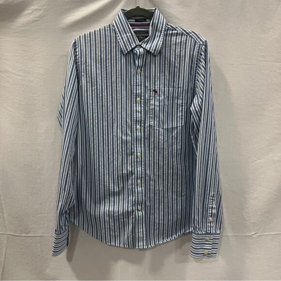 Abercrombie & Fitch Muscle Long Sleeve Button Down Shirt Blue White Stripes Med - Picture 1 of 7